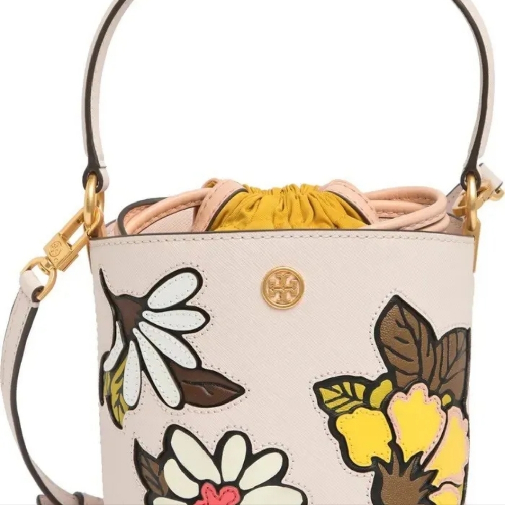 NWT Tory Burch Robinson Appliqué Mini Bucket Bag $428 Ballerina Pink - Picture 10 of 14